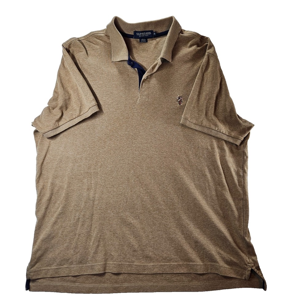 U.S. Polo Assn Luxury Feel Mens 2XL Tan Heather Short Sleeve Polo Shirt Cotton